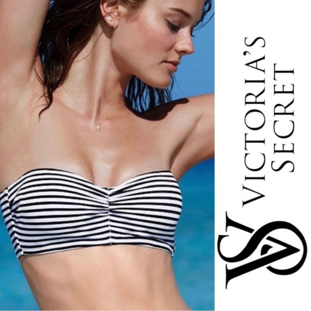 Victoria's Secret | Black & White Striped Bandeau Bikini Top | Size 34B